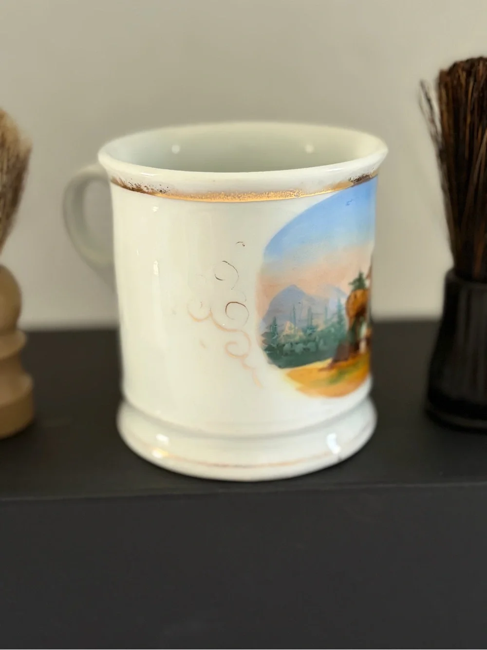 Set of 3 Antique Shaving Mugs with brushes